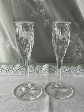 Set of 2 Gorham Crystal "Star Blossom" Taper Candlestick Holders
